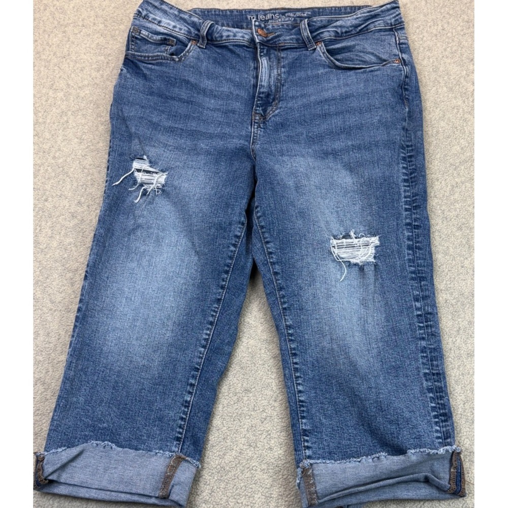 M Jeans By Maurices Womens Curvy Capri Blue Denim High Rise Distressed Plus 16W